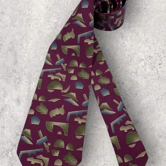 EMPORIO ARMANI Purple/Green/Blue Geometric Silk LUXURY Tie ITALY - Picture 5 of 5